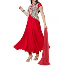 Silkone Women's Georgette Semi Stitched Anarkali Suit (Silk01106_Red_X-Large)